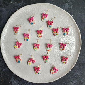 Handmade Polymer Clay Earrings – Polka Dot Bow Hoops