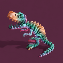 Load image into Gallery viewer, Colorful Dino Skeleton Figurine – 3D Printed Rainbow T-Rex Fossil