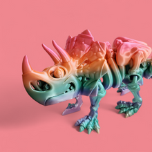 Load image into Gallery viewer, Rainbow Dino Skeleton Toy – Colorful Triceratops-Inspired Figure