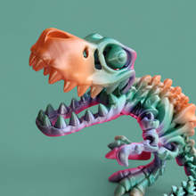 Load image into Gallery viewer, Colorful Dino Skeleton Figurine – 3D Printed Rainbow T-Rex Fossil