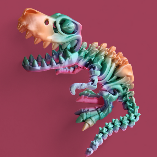 Colorful Dino Skeleton Figurine – 3D Printed Rainbow T-Rex Fossil