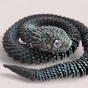 3D Printed Flexible Black Snake Toy – Realistic with Glossy Eyes